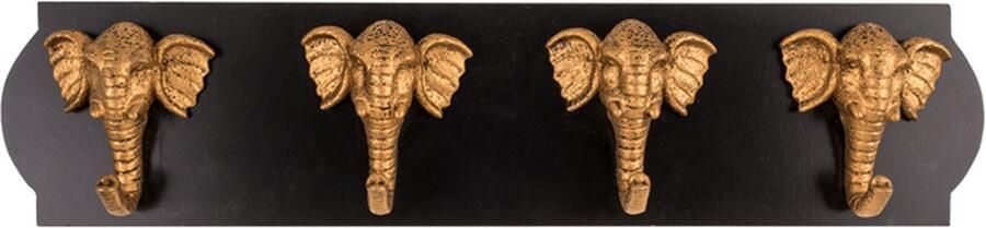Kapstok olifant garderobe zwart met 4 goudkleurige olifanten