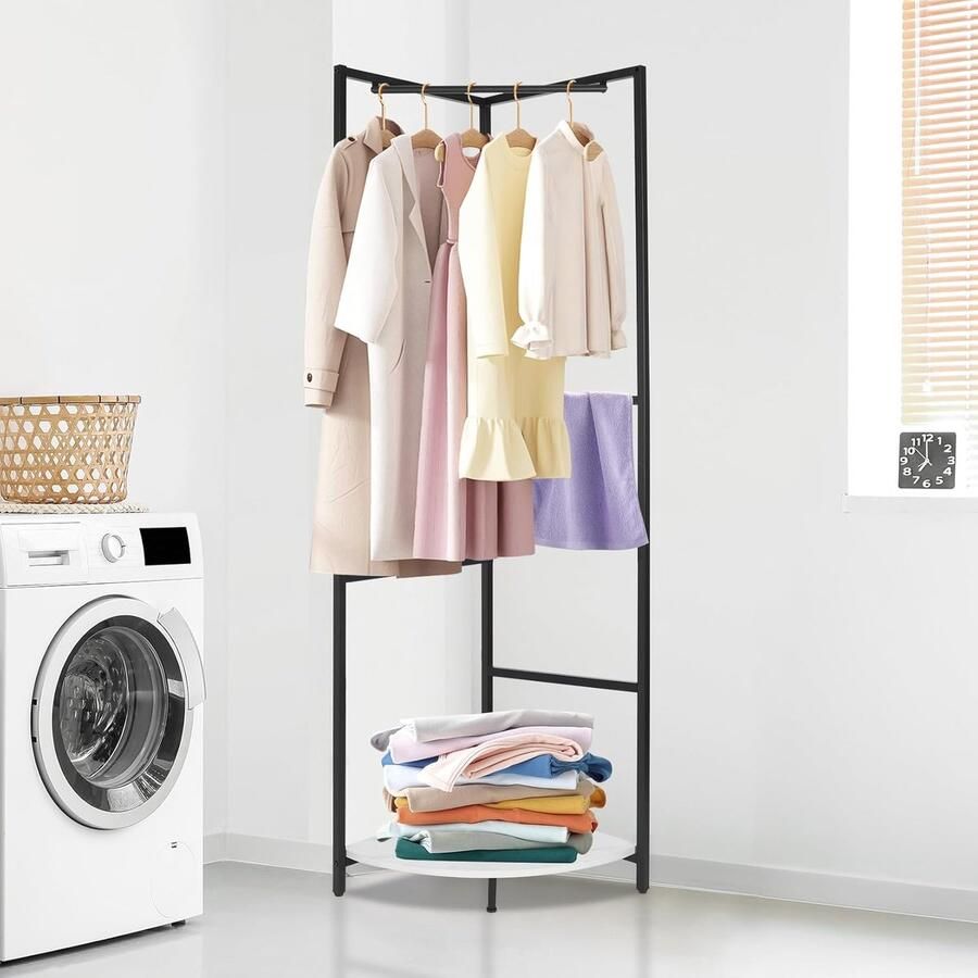 Kapstok op Hoekpoten: Metalen Kledingrek Zwart Entree Garderobe met Plank voor Slaapkamer Woonkamer Thuis 171x62 cm