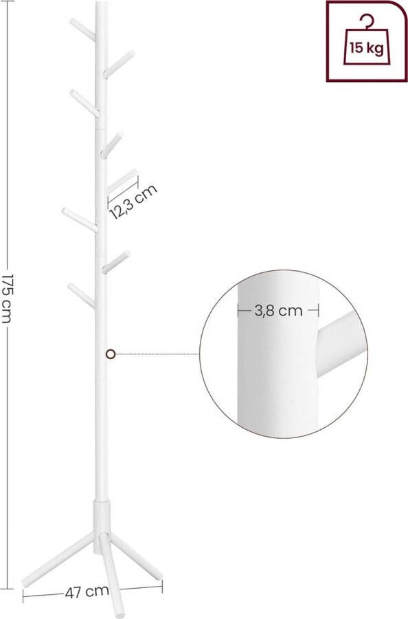 Kapstok op poten van hout boomvorm 8 haken 3 verstelbare hoogtes voor kleding hoeden