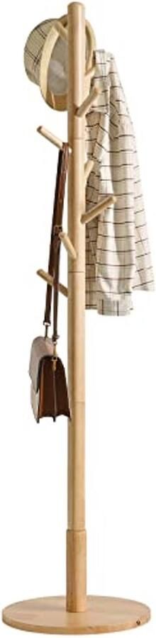Kapstok op Standaard met Ronde Basis en 8 Haken in Natuurlijke Kleur voor Woonkamer en Hal