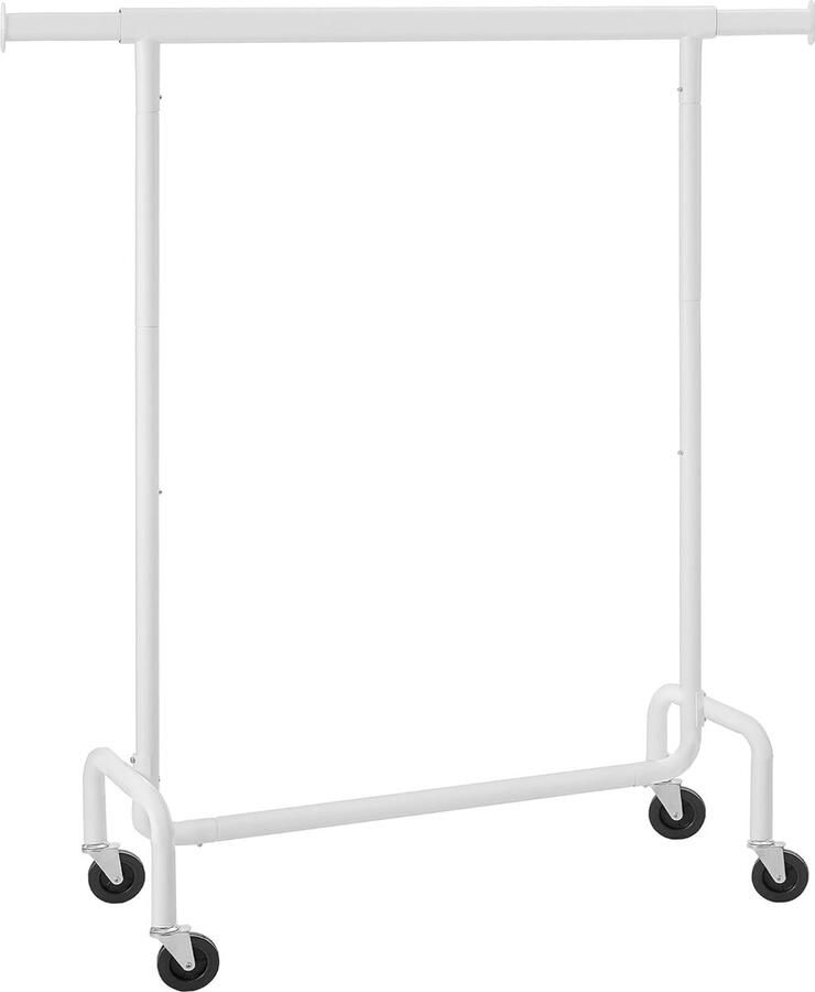 Kapstok op wielen kapstok zware uitvoering uitschuifbare kledingstang belastbaar tot 136 kg voor het ophangen van kleding van metaal verchroomd mat wit HSR011W01