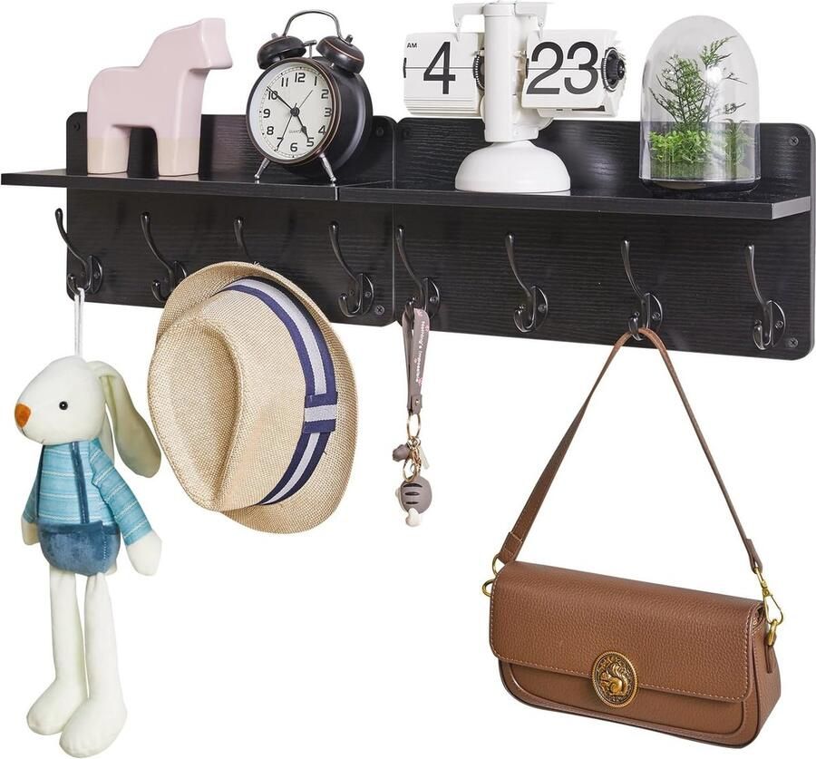 Kapstok plank met 8 haken en wandmontage Houten kapstok voor entrée keuken en woonkamer