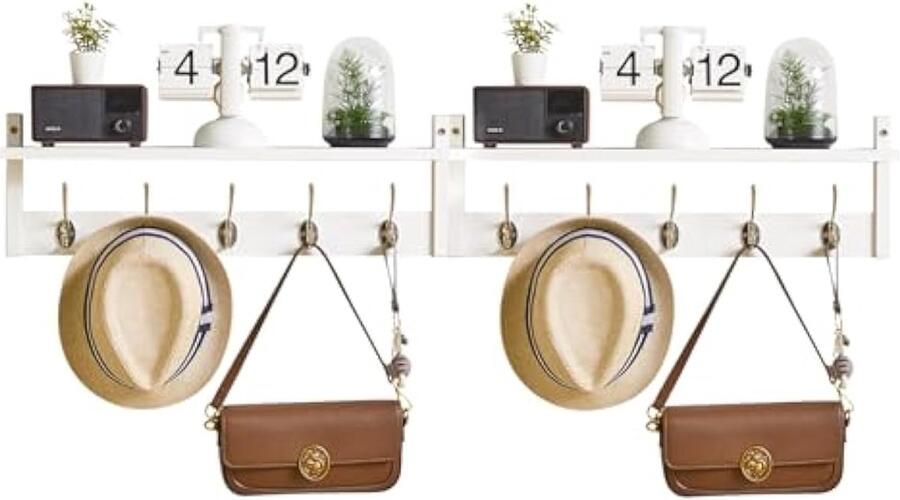 Kapstok plank muur gemonteerd kapstok haken set van 2 ingang kapstok hanger met 10 haken muur zwevende plank met hoedenrek voor keuken slaapkamer badkamer wit 120 × 11 × 19 5 cm