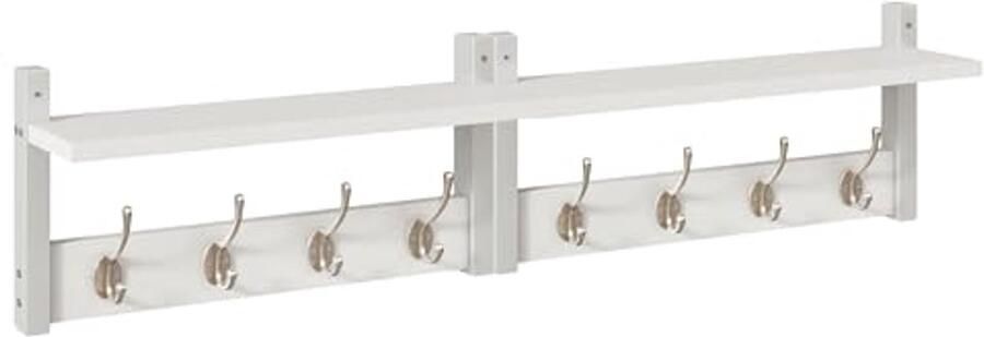 Kapstok Plank Muur Gemonteerd met Haken 80 cm Wandplank voor Hoeden en Jassen in Wit