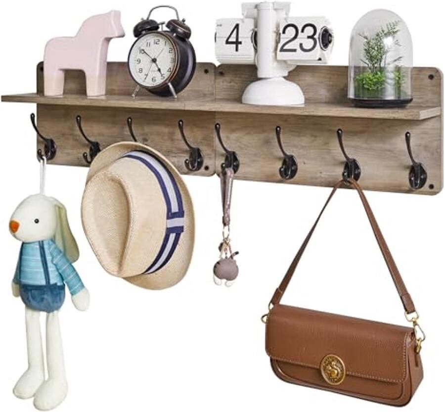 Kapstok Plank Muur Gemonteerd met Haken Zwevende Plank voor Sleutels en Kleding 80 cm