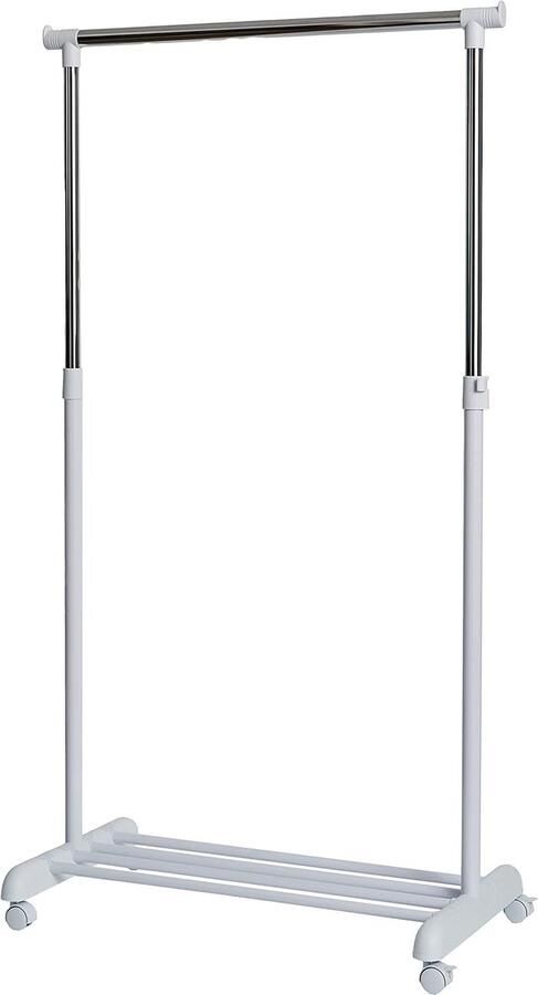 Kapstok roestvrijstalen buizen uitschuifbaar met wielen Schoenenrek Verstelbare Hoogte 84D x 44B x 101H centimeter Laadvermogen 20 kg Wit chroom