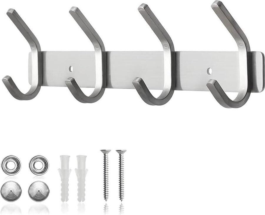 Kapstok Roestvrijstalen Hakenstang 4 dubbele haken Muurhaken 28cm kapstok