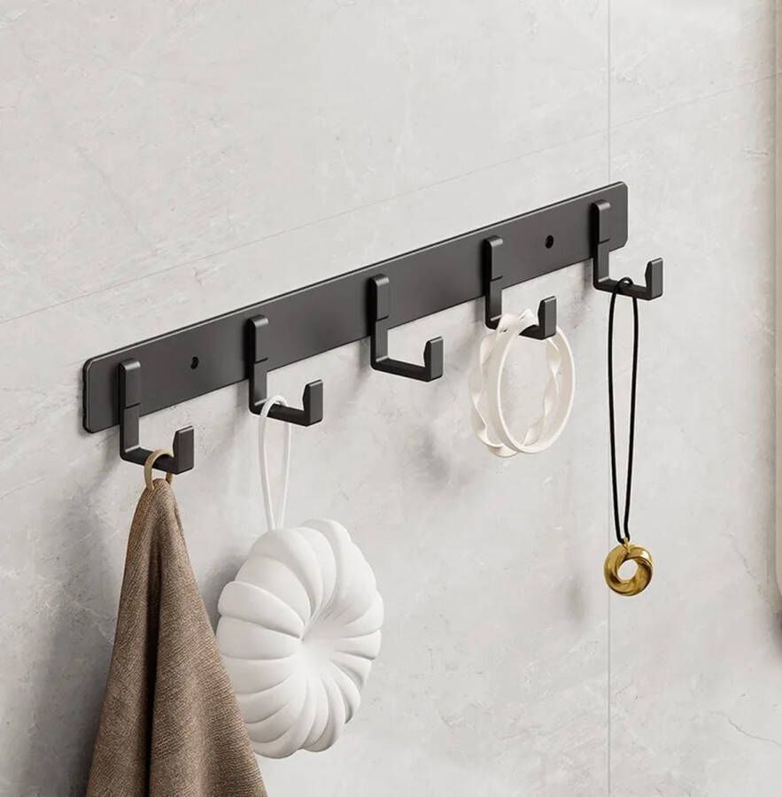 Non Merk Kapstok RVS 5 haaks 36 cm Mat Zwart Wandkapstok Hangende Design Muurkapstok Handdoekrek