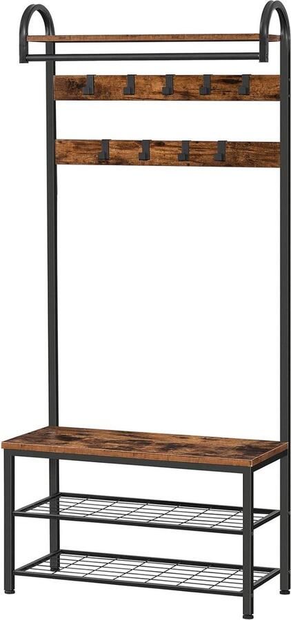 Kapstok Schoenenbank Industriële garderobe 1 stuk Rustiek Bruin Metalen frame Hoogte 182 cm