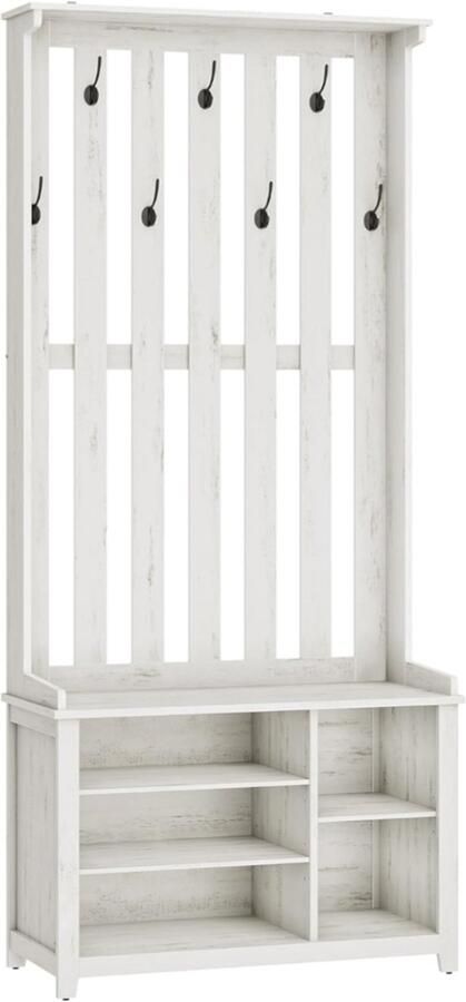 Kapstok schoenenbank kapstok met plank 7 dubbele haken voor jassen hoeden hal slaapkamer woonkamer 35 x 81 x 180 cm vintage wit