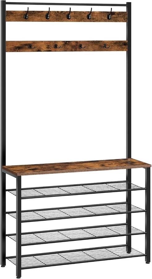 Retadou Kapstok schoenenrek met garderobe kledingrek met schoenenrek schoenenkast met 5 niveaus voor hal donkerbruin