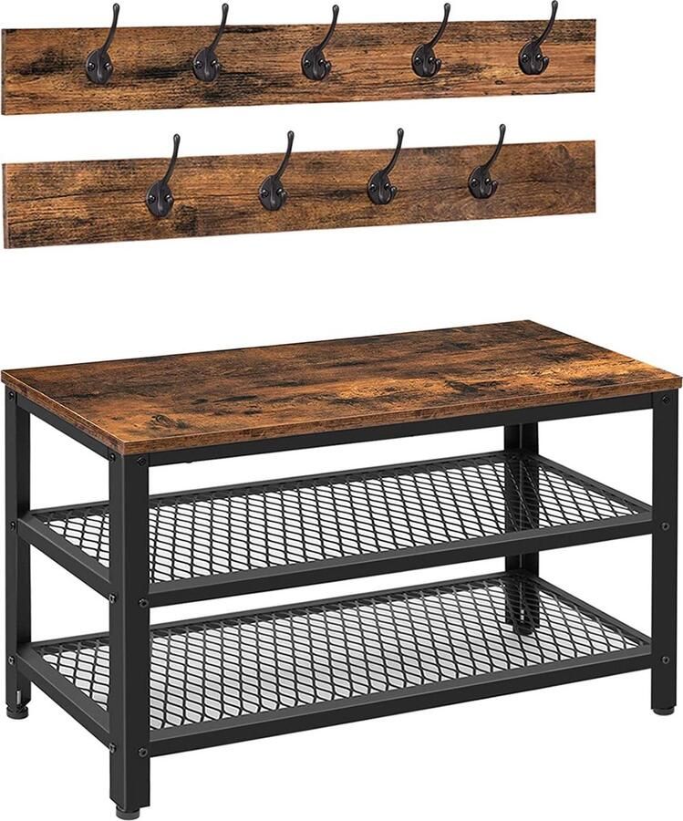 Kapstok schoenenrek set garderobe met schoenbank schoenenrek met zitting kledingrek met 9 haken