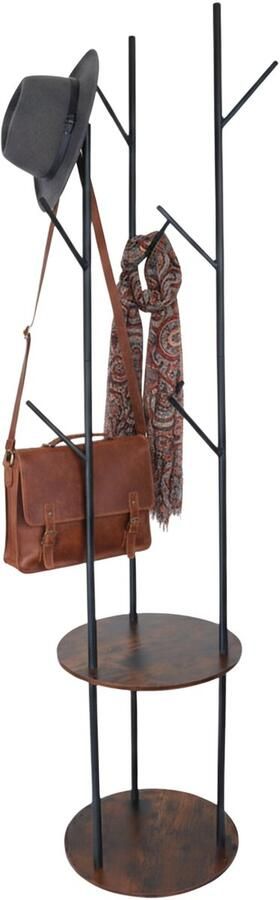 Kapstok staand 175 cm 8 haken 2 planken metaal