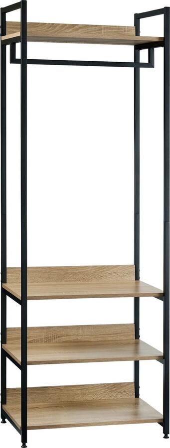 Carlovo Kapstok Staand Garderobe Garderoberek Kast Kapstok Met Schoenenrek Kledingrek 56x36x170Cm Eikenhout Zwart Metaal