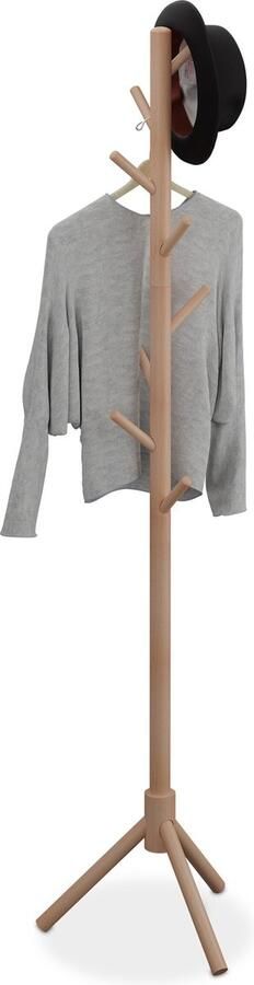 Relaxdays kapstok staand hout 8 haken 173 x 43 5 x 37 cm boom natuur