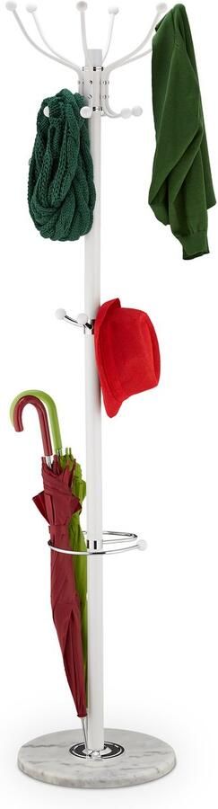 Relaxdays kapstok staand 16 haken standaard jassen jassenrek garderobe kapstok wit
