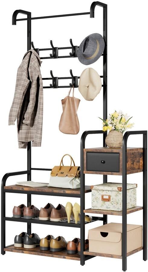 Kapstok staand schoenenrek scheidbaar ontwerp kapstok met schoenenbank 88 x 30 x 175 cm