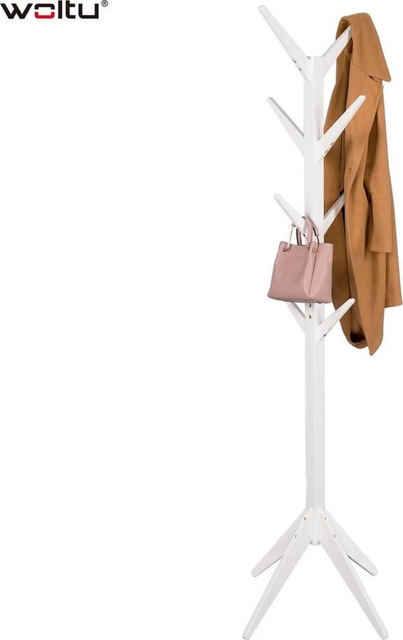 Kapstok staand Staande Kapstok 8 haken Hout 180 cm Wit Staande kapstok Hout Kapstok Staand Garderoberek