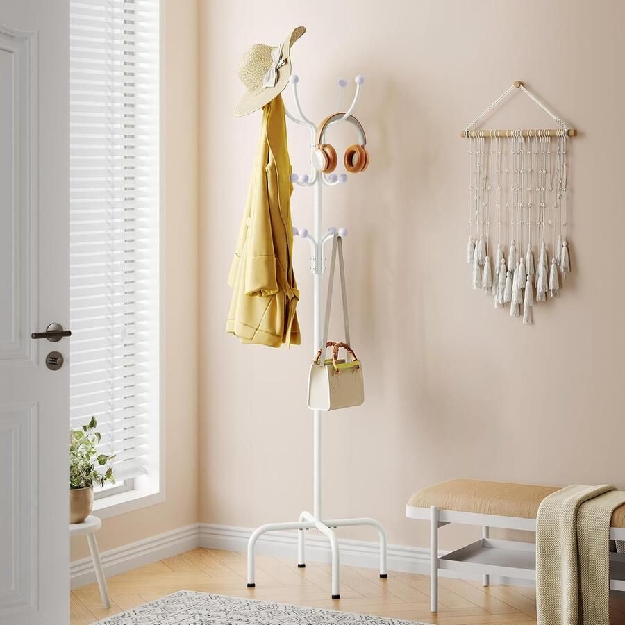Kapstok staande garderobe metalen hanger modern boomvormig design 180 cm ophanglus stabiele hanger met 12 antislip haken geschikt voor rokken pakken hoeden wit