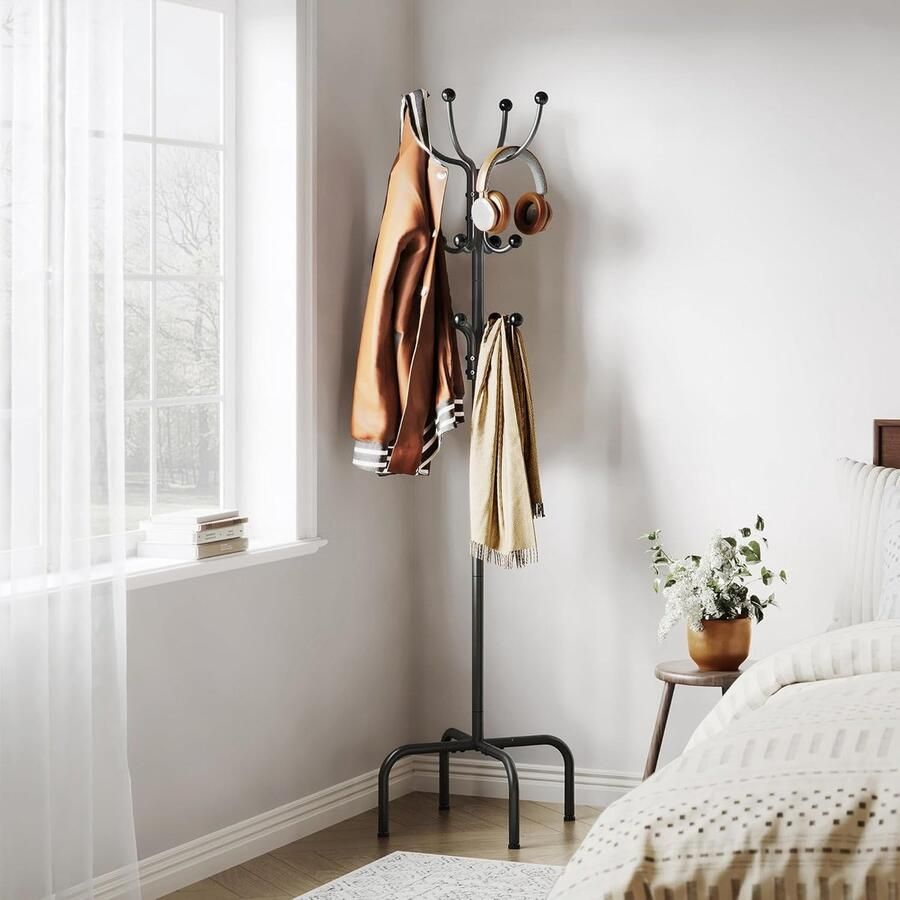 Kapstok staande kapstok metalen hanger modern boomvormig ontwerp 180cm hanger stevige hanger met 12 antisliphaken geschikt voor rokken pakken hoeden zwart