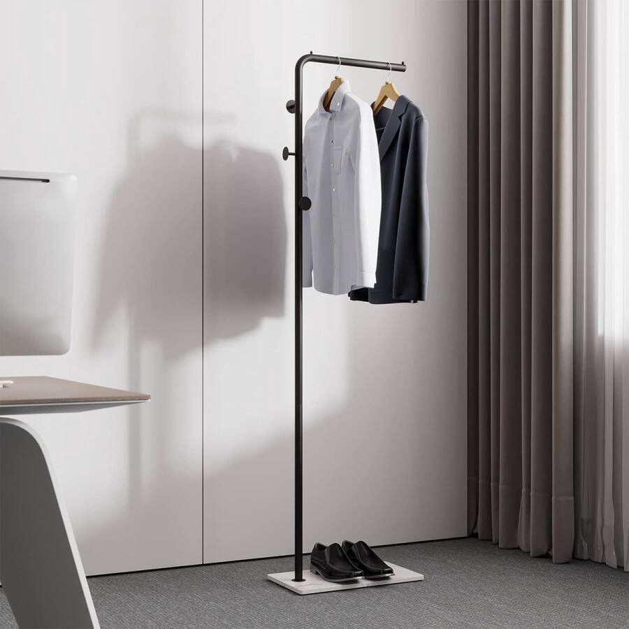 Kapstok stabiel metaal kledingstandaard 170 cm met 3 haken voor kleding hoed tas jasstandaard voor woonkamer slaapkamer kantoor (zwart)