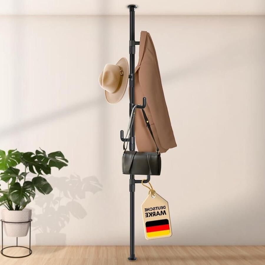 Kapstok uittrekbaar 5 haken [zwart 110-310 cm] – telescopische kledingstandaard stabiel – kapstok ruimtebesparend metaal – dressboy slaapkamer – halgarderobe – wasrek balkon