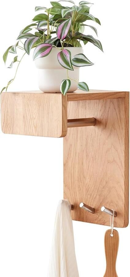 Kapstok van Hout Wandgarderobe met Plank 3 Haken 20 cm Massief Eiken