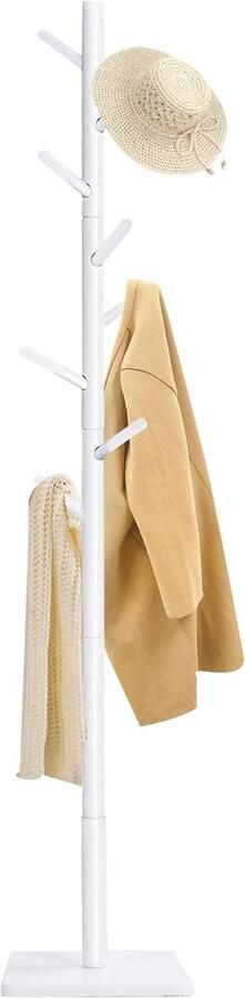 Retadou Kapstok kledingrek van massief hout garderobe in boomvorm met anti-slip pad 180 cm hoog met 8 haken en 3 verstelbare hoogtes voor ingangen woonkamer wit 1 stuks