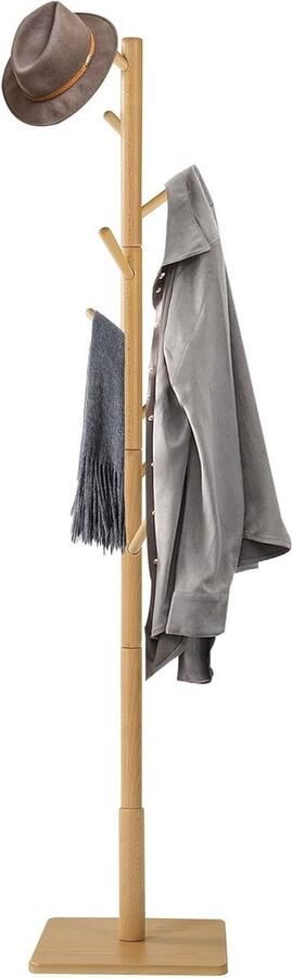 Retadou Kledingrek van massief hout garderobe in boomvorm met anti-slip pad 180 cm hoog met 8 haken en 3 verstelbare hoogtes voor ingangen natuurlijk 1 stuks