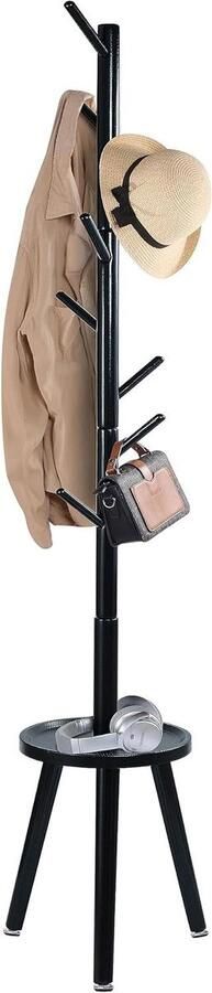 Kapstok kledingstandaard van massief hout garderobe in boomvorm met anti-slip pad en bijzettafel 8 haken 3 verstelbare hoogtes 182 cm hoogte voor woonkamer natuurlijk - Foto 1