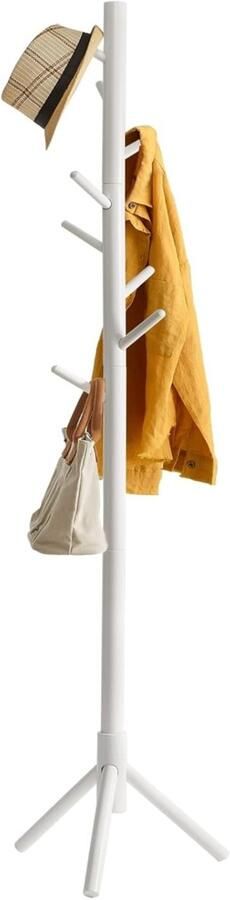 Kapstok van massief hout kledingstandaard met 8 haken vrijstaande kapstok in boomvorm voor jassen hoeden tassen entree hal (wit)