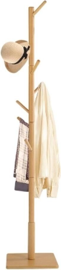 Retadou Kapstok van massief hout kledingstandaard van massief beukenhout voor ingang woonkamer 8 haken 3 verstelbare hoogtes houtkleuren 30 x 30 x 180 cm