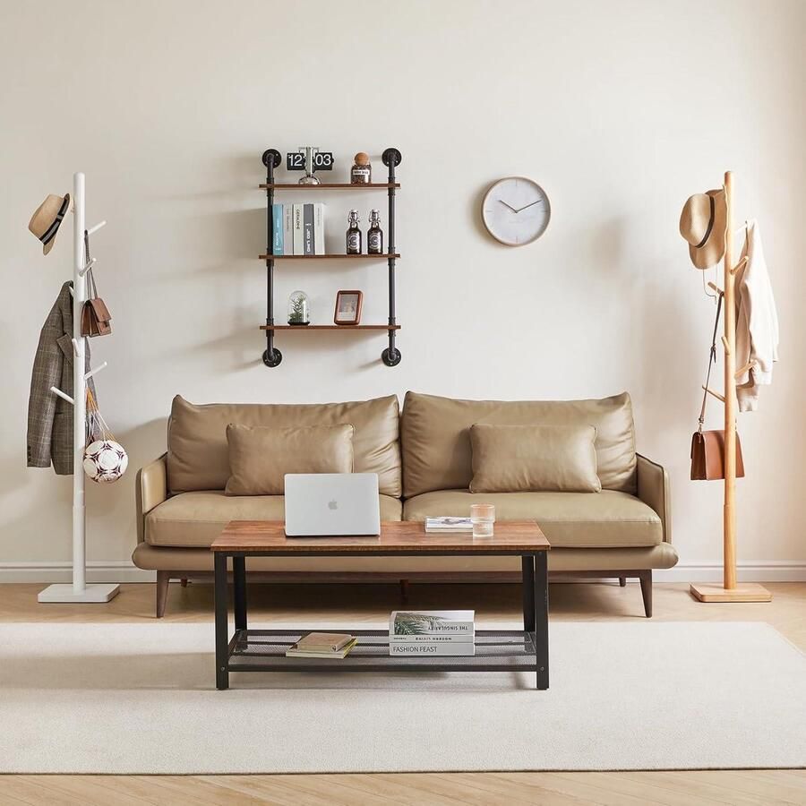 Houten kapstok standaard met vierkante basis vrijstaande boom kapstok met 8 haken kledingstandaard voor jassen en hoeden natuurlijke houtlook 29 x 29 x 176 cm