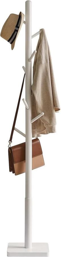 Kapstok van massief hout verdikte vierkante basis kledingstandaard in boomvorm 3 verstelbare hoogtes 8 haken vrijstaand robuust voor tas kleding woonkamer wit