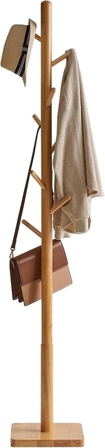 Kapstok van massief hout vrijstaand kledingrek met 8 haken verdikte vierkante basis 3 verstelbare hoogtes voor tas kleding woonkamer nartuurkleuren