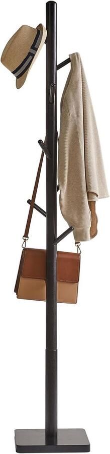 Kapstok van massief hout vrijstaand kledingrek met 8 haken verdikte vierkante basis boomvorm met 3 verstelbare hoogtes voor tas kleding woonkamer zwart