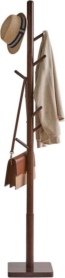 Kapstok van massief hout vrijstaand kledingrek met 8 haken verdikte vierkante basis boomvorm met 3 verstelbare hoogtes voor tas kleding woonkamer bruin