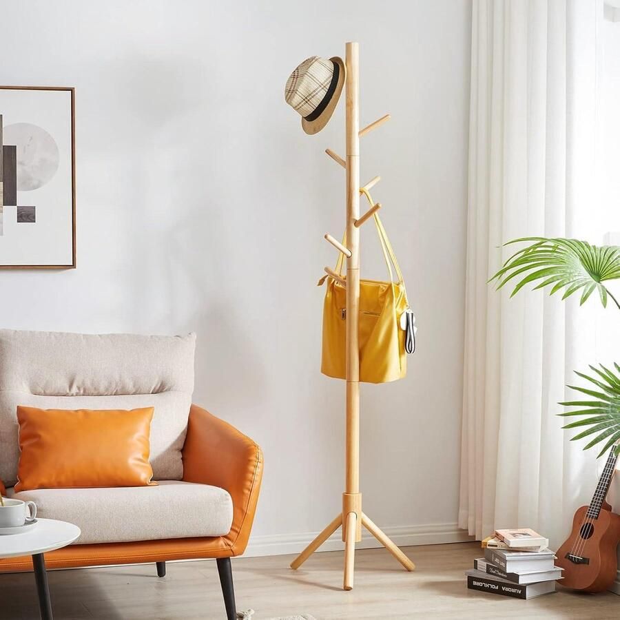 Senza Marchio Kapstok boomvorm massief hout entree hal kledingstandaard met 8 haken voor jassen hoeden tassen houtkleur kapstok