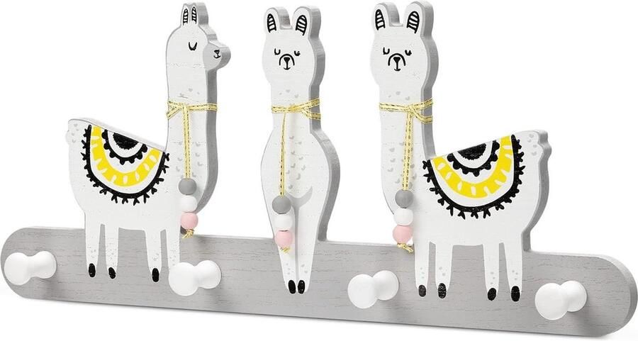 Kapstok Hangend 4 haken Kinderkapstok voor de kinderkamer Jongens Meisjes Houten alpaca wandhaakjes