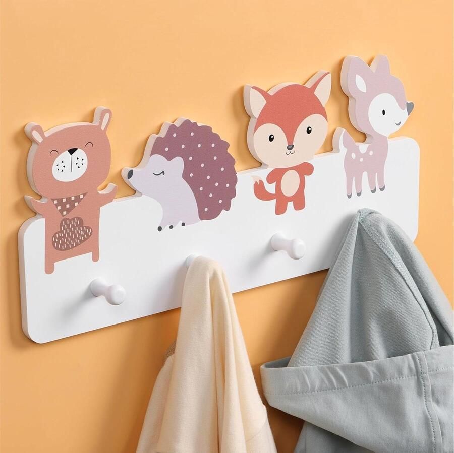 Kapstok voor kinderkamer Stevige en stabiele Met 4 kapstokhaken Eenvoudige installatie Dierendesign