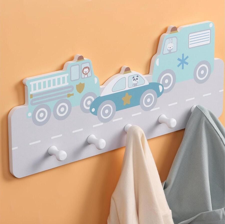 Kapstok voor kinderkamer Stevige en stabiele Met 5 kapstokhaken Eenvoudige installatie Auto thema