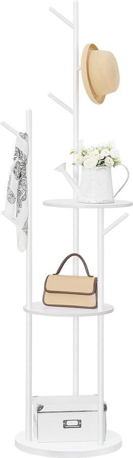 Retadou Kapstok vrijstaand kledingrek garderobe in boomvorm kapstok met 6 haken en 3 planken voor kleding hoed woonkamer slaapkamer wit