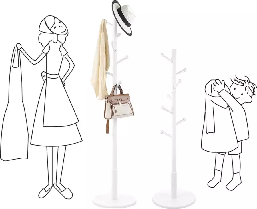 Kapstok Vrijstaande kapstok met 7 afgeronde haken houten hal boom entree kapstok voor kleding hoeden portemonnees in de entree woonkamer wit RCR07WT