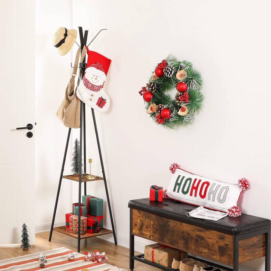 Kapstok vrijstaande kapstok met 8 haken en 2 planken halboom voor kleding hoeden tassen eenvoudige montage stevig voor entree hal vintage bruinzwart EBF84YM01 - Foto 2