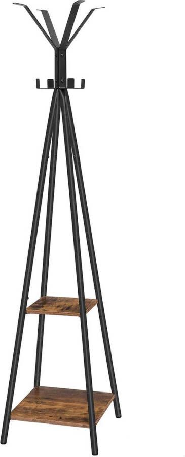 Kapstok vrijstaande kapstok met 8 haken en 2 planken halboom voor kleding hoeden tassen eenvoudige montage stevig voor entree hal vintage bruinzwart EBF84YM01