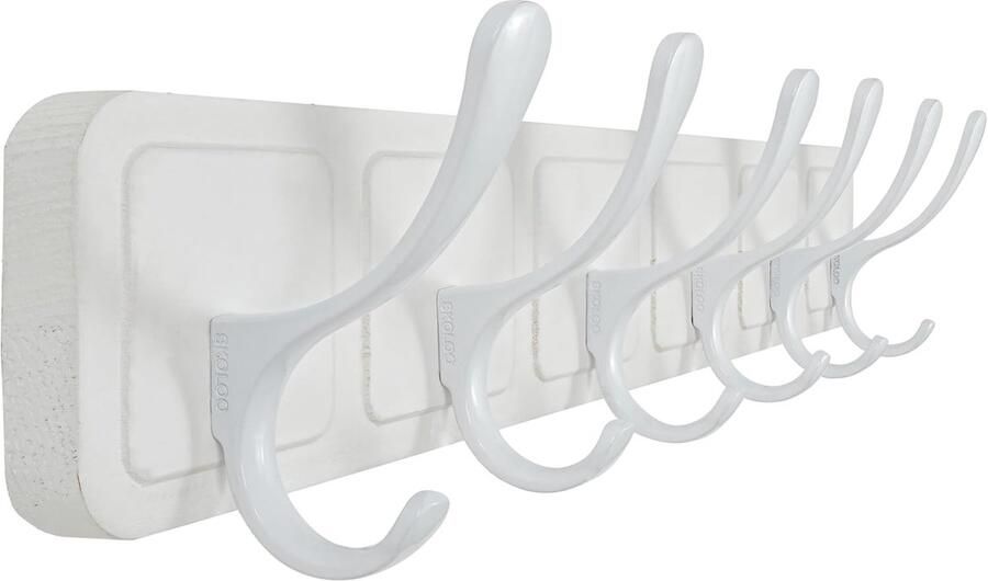 Kapstok wandbevestiging Scandi-stijl 6 haken wit hout