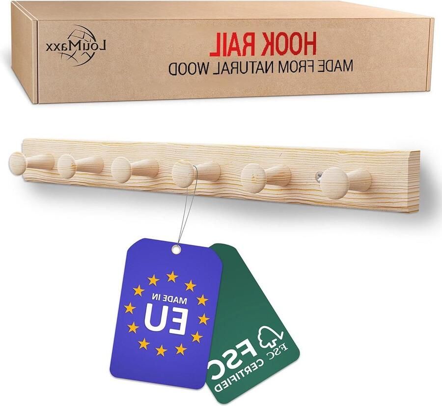 Grenenhouten Wandgarderobe met 6 Haken Kinderen Kapstok Onbehandeld Hout Kapstok