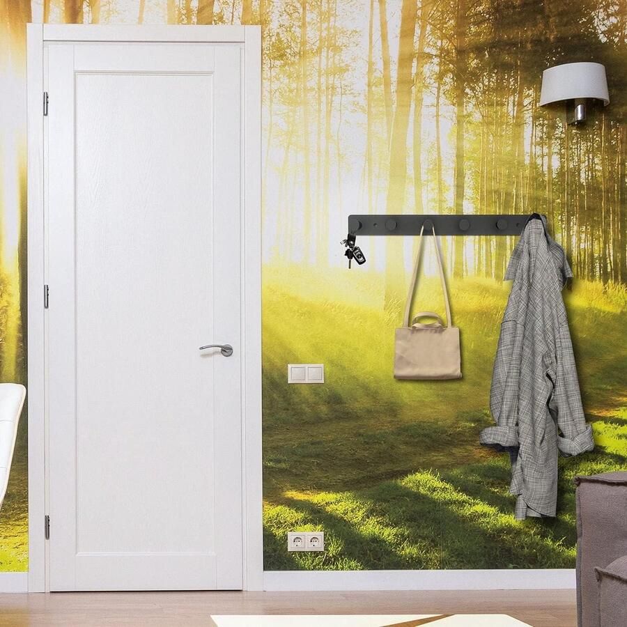 Kapstok wandhaaklijst zwart zelfklevend schroeven- garderobelijst 6 haken kleding hoed sjaals