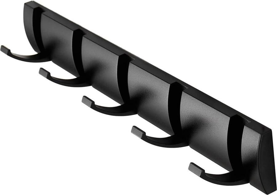 Garderobelijst met 5 inklapbare haken Wandgarderobe voor entree muur deur badkamer Zwart hook coat rack wall mounted