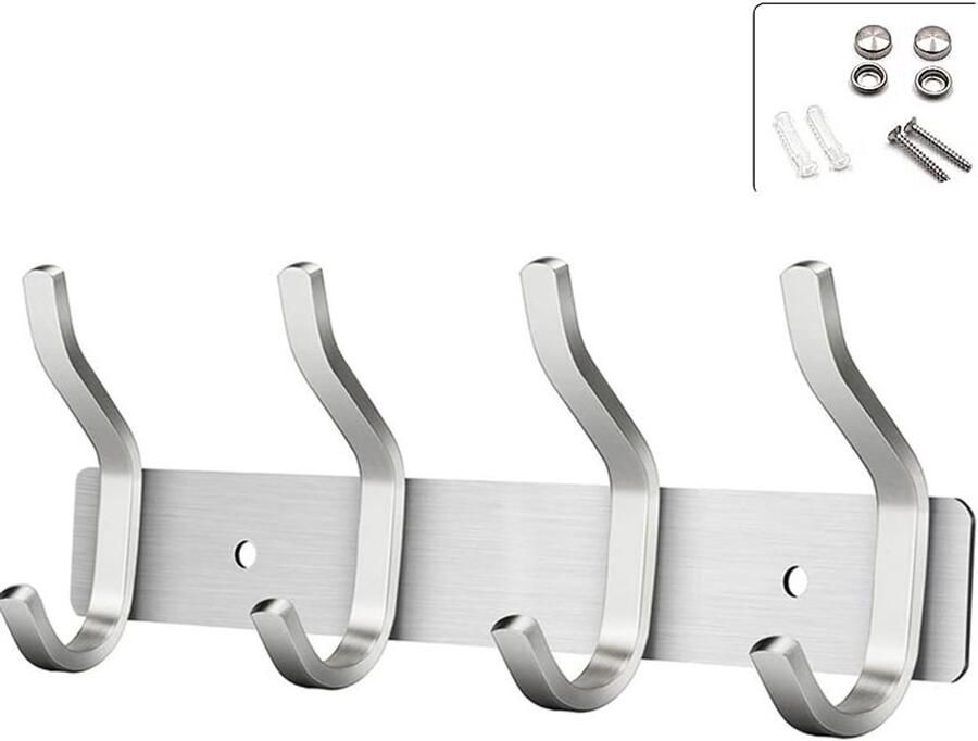 Kapstok- wandkapstok-kapstok hangend- kapstokken kapstok haken- kapstokhaak- kapstok zilver Metalen kapstok Wandkapstok Kapstok voor Kleding Kapstok Metaal 4 haken